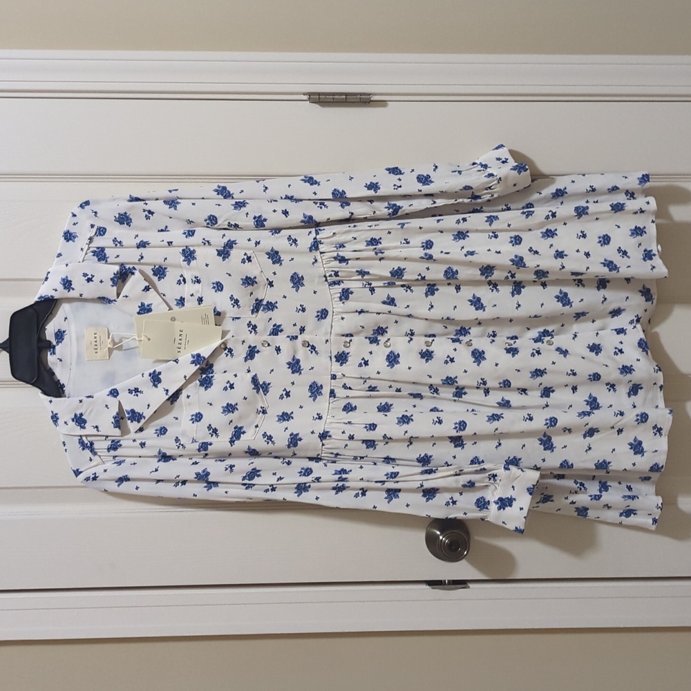 Sezane Aurora Dress Blue Rose - Size 4